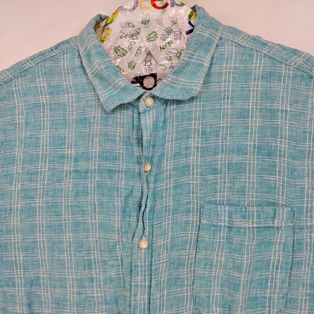 Tommy Bahama Shirt Mens XXXL Linen Long‎ Sleeve Button Up Blue White Check